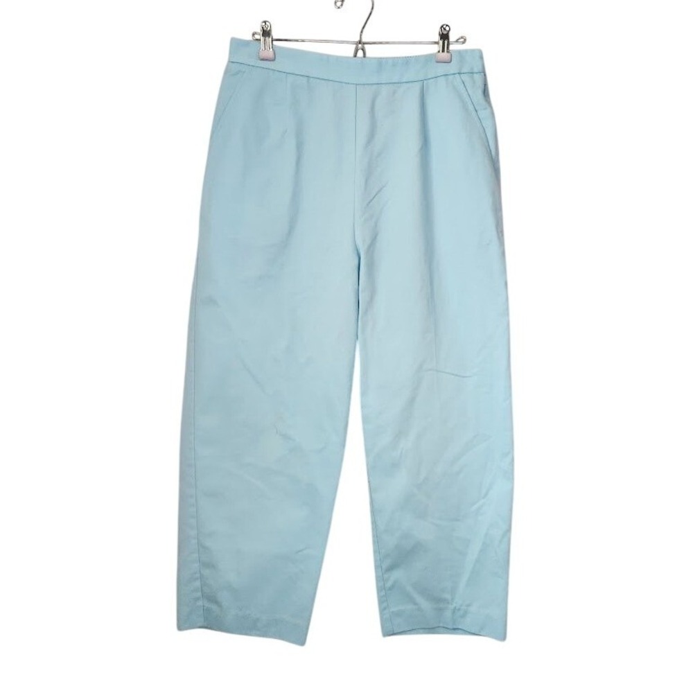 Talbots Women's 12 Light Blue Cotton Blend Straight Leg Side Zip Crop Pants 258